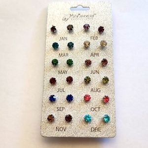 3 for $18 Set of 12 Birthstone Round Stud Earrings NWT